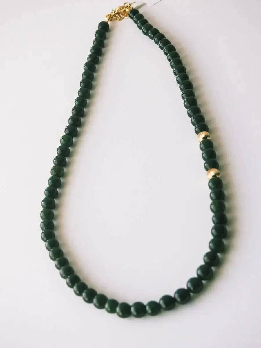 Jade Tropic – Green Jade Jewelry with Gold Monstera Leaf Pendant view 4